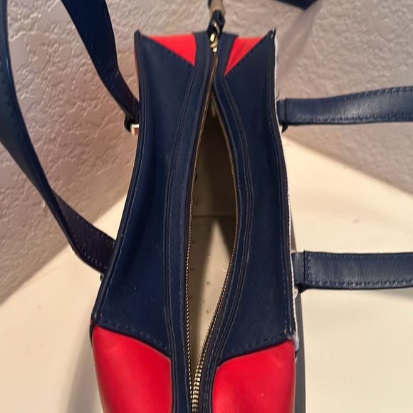 Kate Spade 2 Park Avenue Leather Handbag Purse Nautical Red White Blue Pristine - Picture 7 of 15
